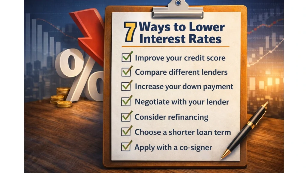 Practical checklist showing 7 ways to lower interest rates