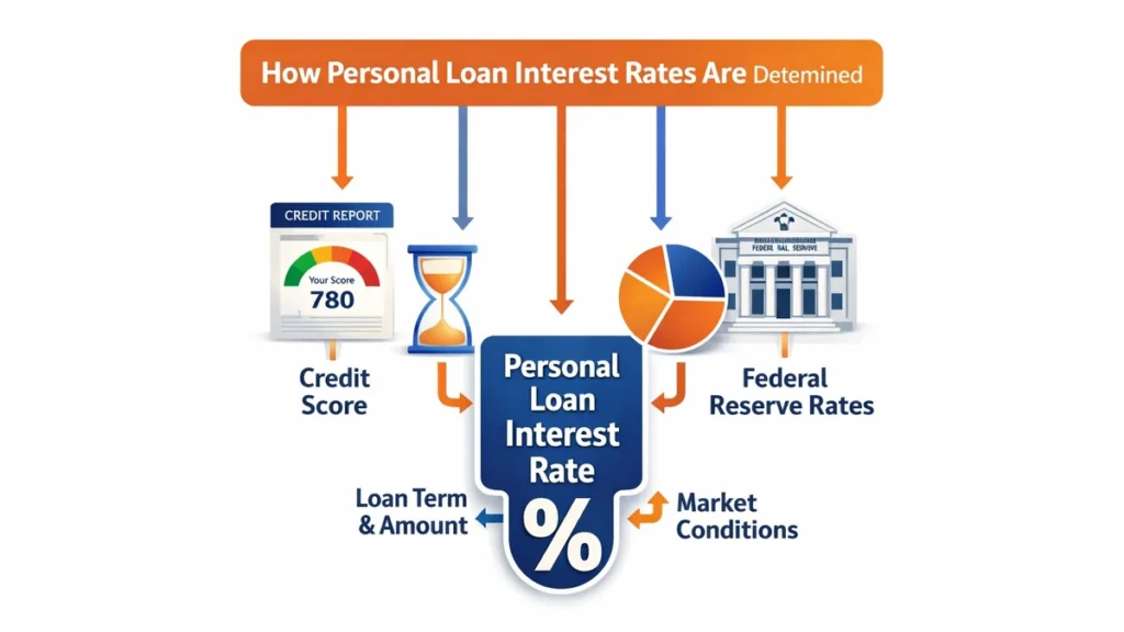 Infographic showing how personal loan interest rates are determined