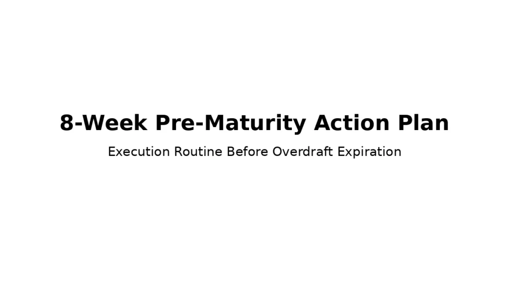 Eight week action plan before overdraft loan maturity to prepare for renewal or repayment