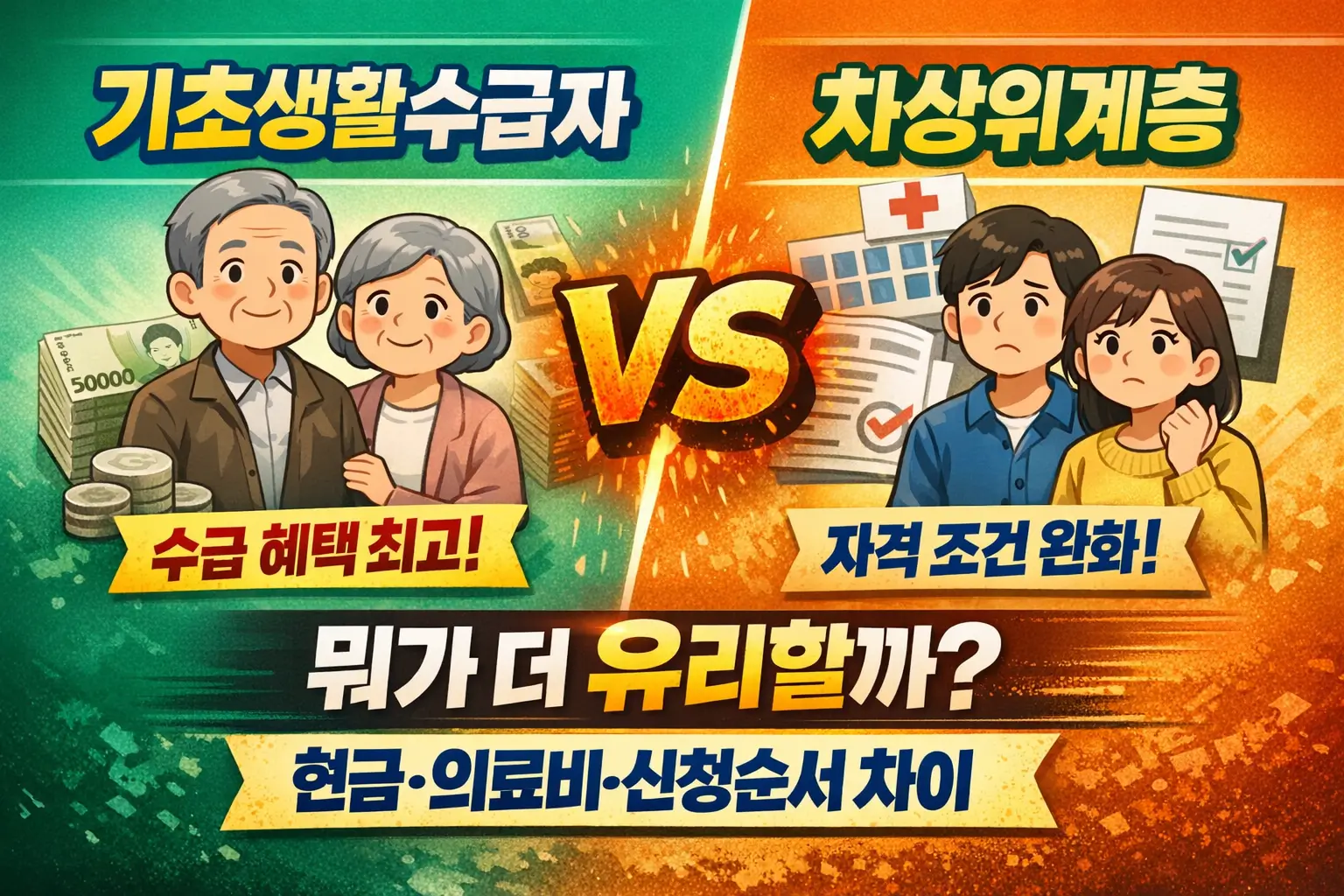 기초생활수급자 vs 차상위계층, 뭐가 더 유리할까? 현금지원·의료비·신청순서 차이