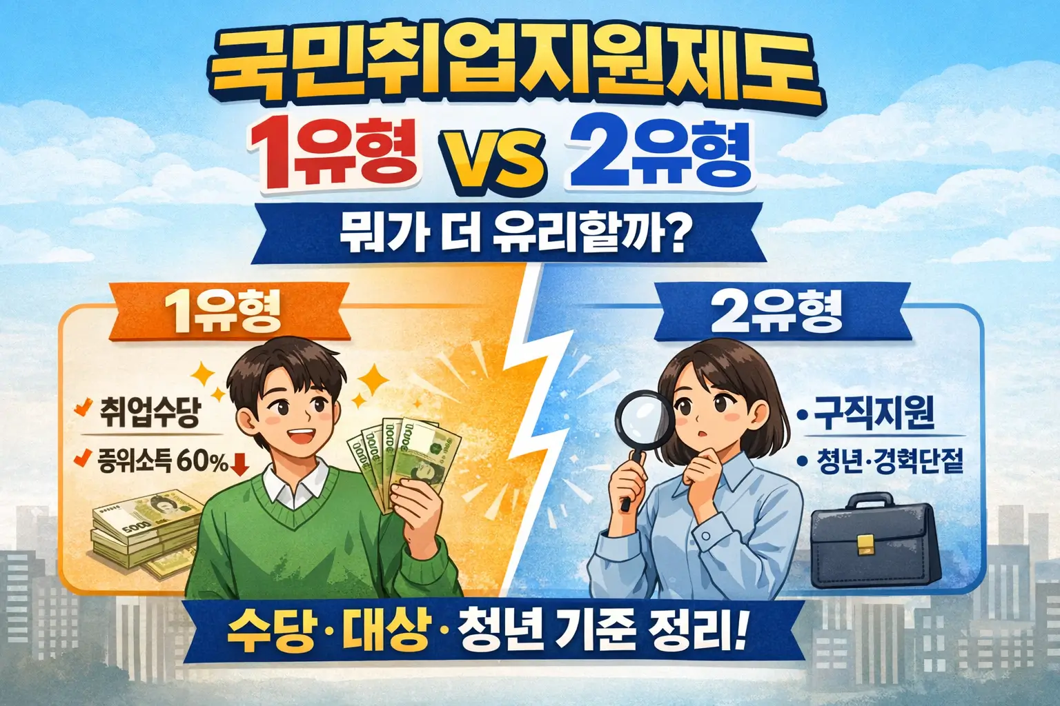 국민취업지원제도 1유형 vs 2유형, 뭐가 더 유리할까? 수당·대상·청년 기준 정리