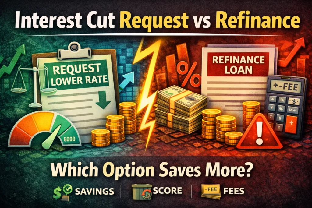 Interest rate reduction request vs loan refinance comparison including fees credit score impact and potential savings