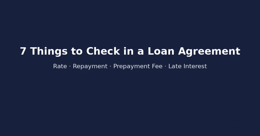 Seven things to check in a personal loan agreement including interest rate repayment method prepayment fee and late interest