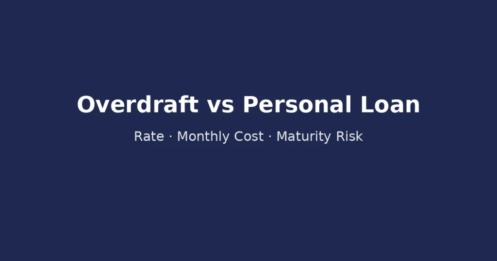 Overdraft vs personal loan comparison including interest rate monthly payment and maturity risk