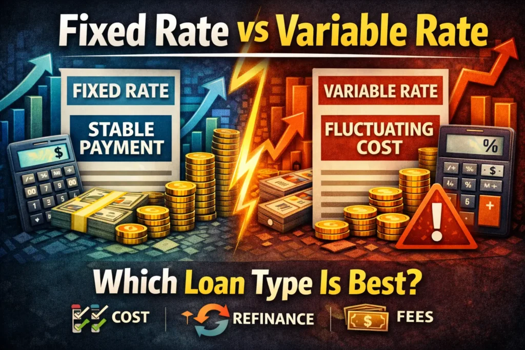 Personal loan fixed vs variable interest rate comparison including monthly payment refinance options and loan fees