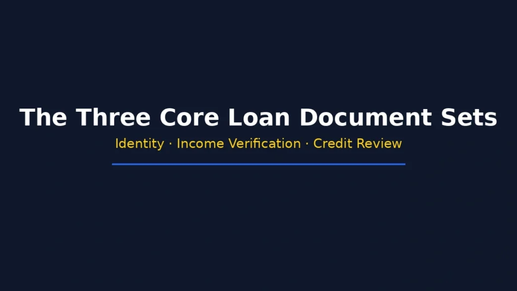 Three core personal loan document sets including identity income verification and credit review
