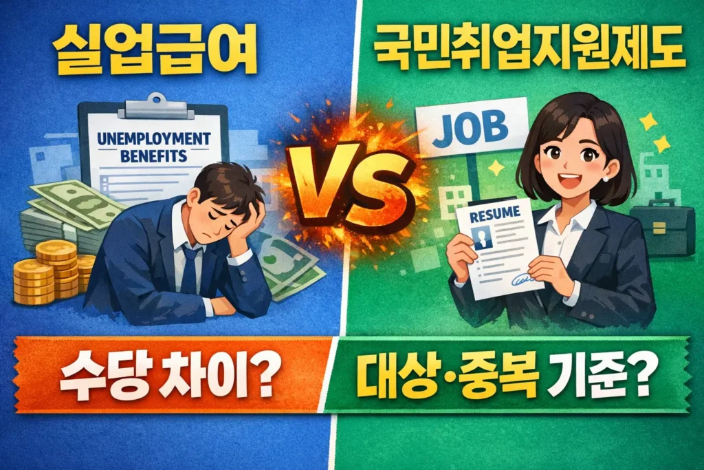 Unemployment benefits vs employment support program comparison including allowance eligibility and overlapping rules